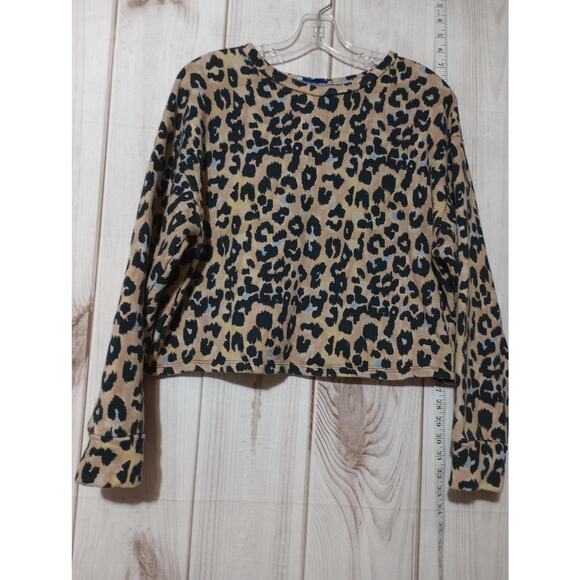 Zara Sweater Womens Medium Brown Black Leopard Print Long‎ Sleeve Pullover Basic - Picture 1 of 6